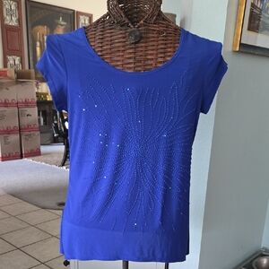 Forever 21 Blue Fitted Cap Sleeve Embellished Tee